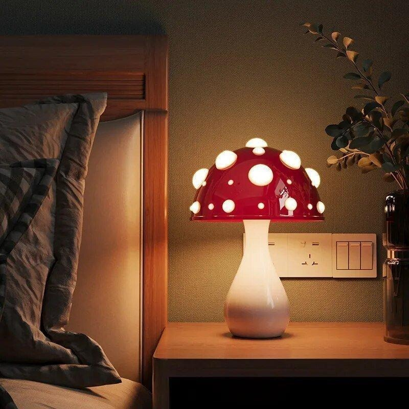 Mushroom-inspired LED table lamp set with warm dimmable glow, featuring wired and wireless versions