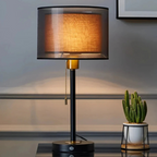 Vintage table lamp with double fabric shade and warm diffused light