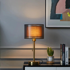 Vintage table lamp with double fabric shade and warm diffused light