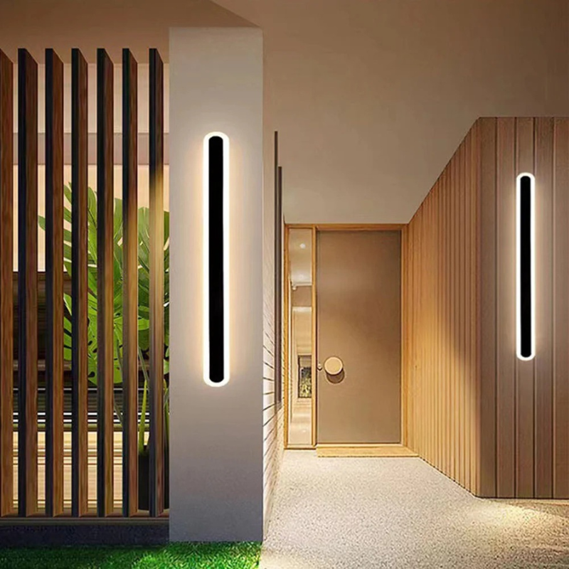 Slim minimalist LED wall light with metal and acrylic design, IP65 weatherproof for indoor or outdoor use