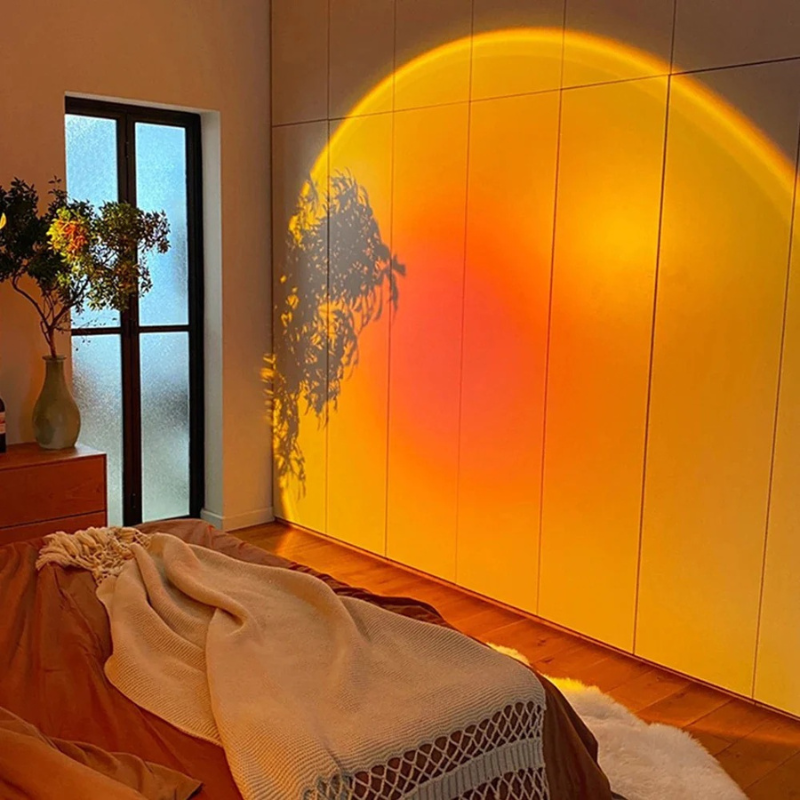 Modern LED mood projector table lamp with rainbow color-changing light and spherical design