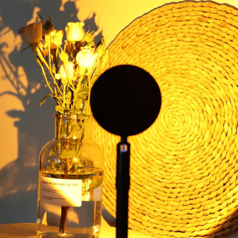 Modern LED mood projector table lamp with rainbow color-changing light and spherical design