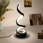 Modern spiral LED table lamp with dimmable light and touch control in a sleek twisted design