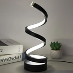 Modern spiral LED table lamp with dimmable light and touch control in a sleek twisted design