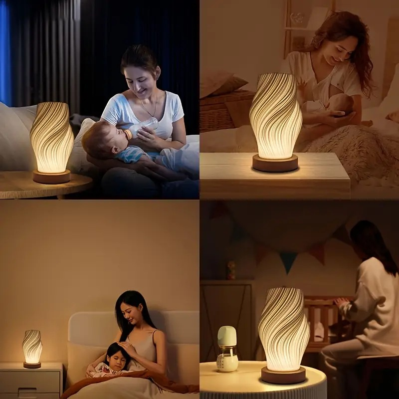 Compact sculptural LED swirl lamp with warm dimmable glow and USB power