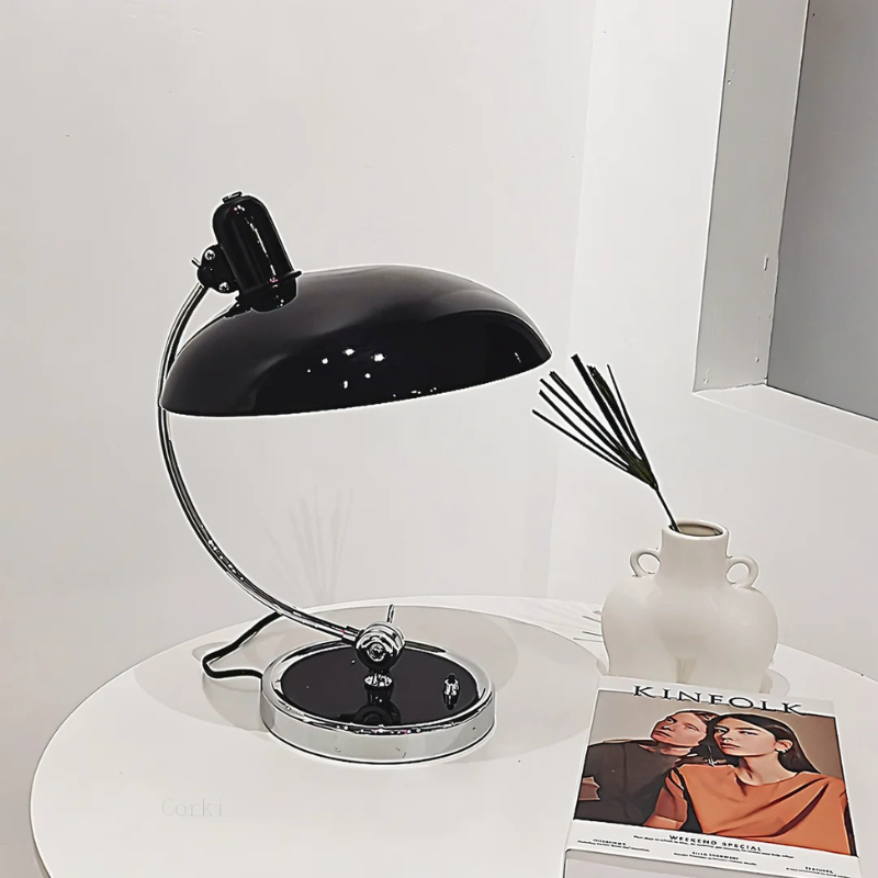 Vintage industrial reading lamp with dome shade and adjustable arm