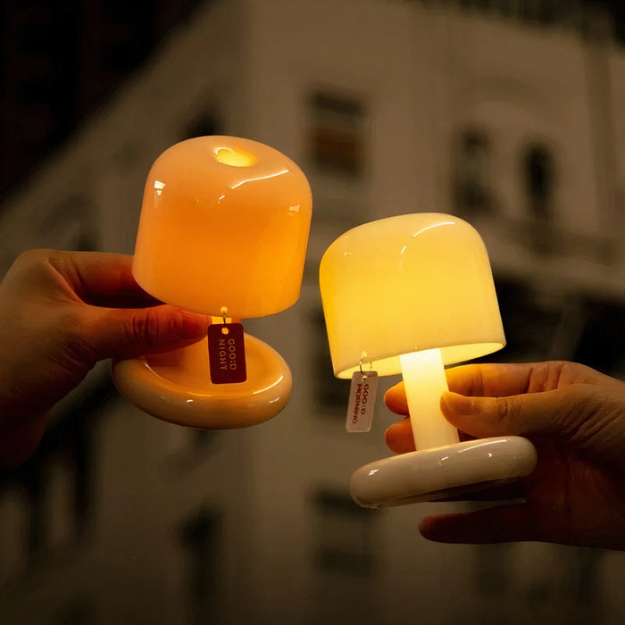 Compact USB rechargeable table lamp with warm sunset light