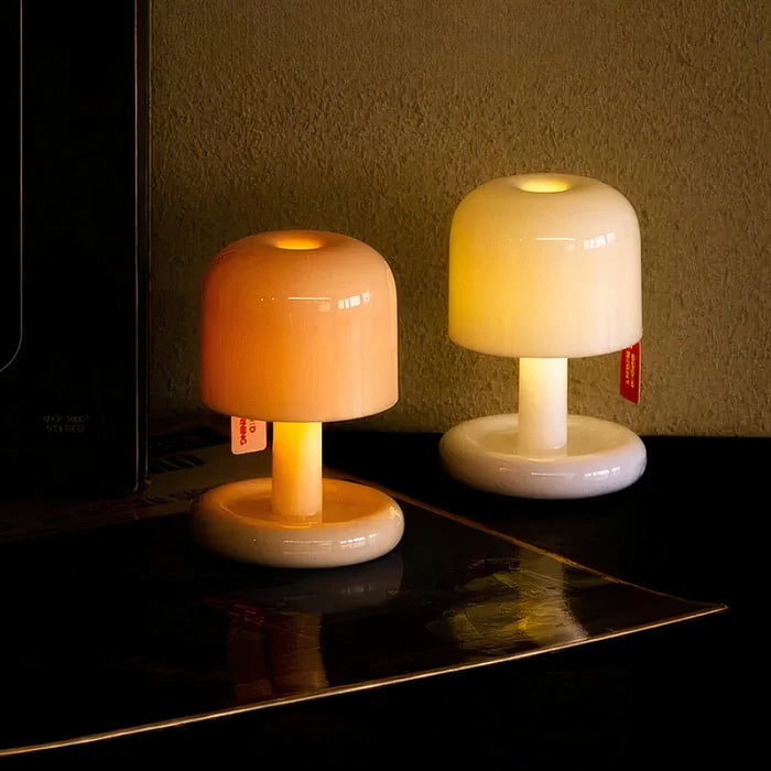 Compact USB rechargeable table lamp with warm sunset light