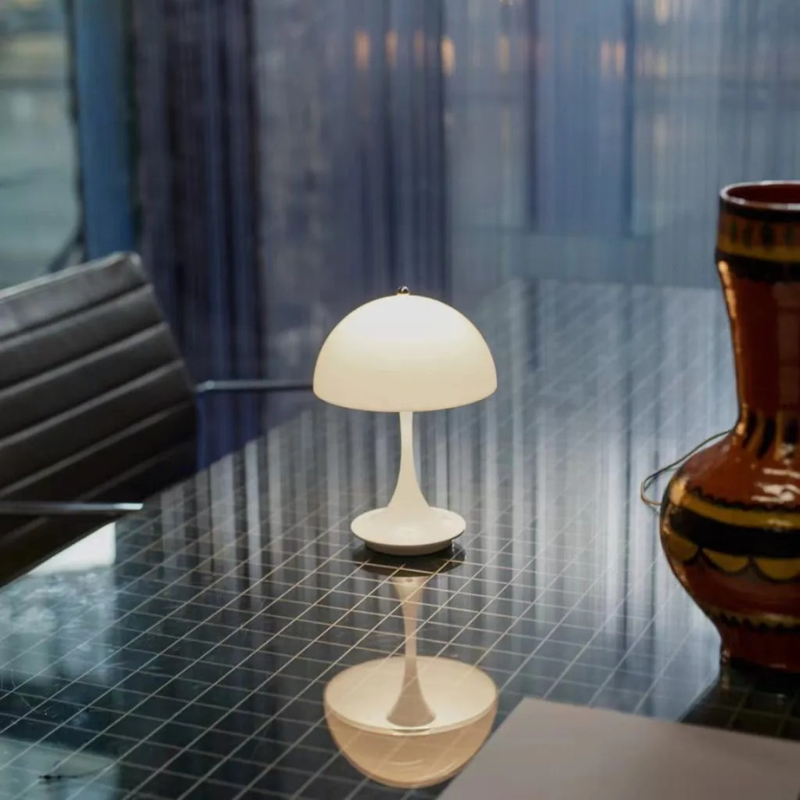 Wireless rechargeable LED table lamp with soft ambient glow and modern alloy-acrylic design
